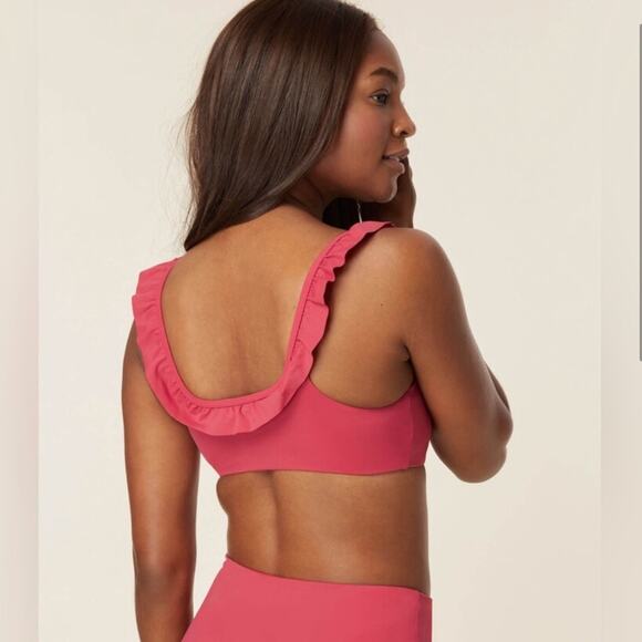 NWT Andie Swim The Hydra Bikini Top Ruffle Trim Rosette Pink Size Small - Picture 3 of 6